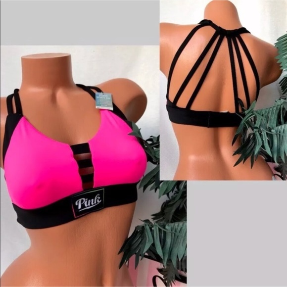 PINK Victoria's Secret Other - Vs Pink S Caged Strappy Logo Pink Black Sports bra